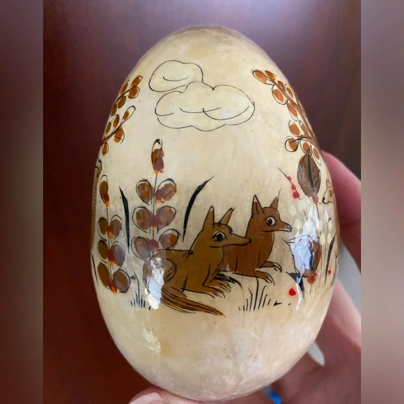 Tonala PAPIER-MACHE Egg MEXICAN Folk Art Vintage Hand Painted Signed Fox Deer - Picture 6 of 8